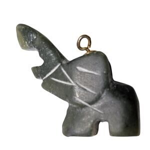 VTG Stone Elephant Pendant Small Hand Carved Etched Gray 1 inch tall